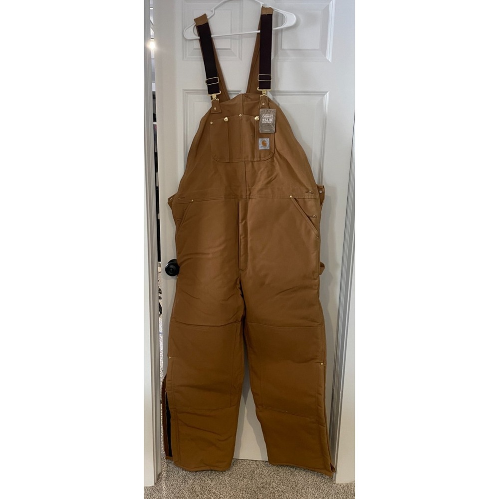 NWT Carhartt Bib Overalls 44×34 Arctic Quilt Lined Duck Double Knee USA R03-BRN‎